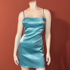 Sleek Blue Satin Dress